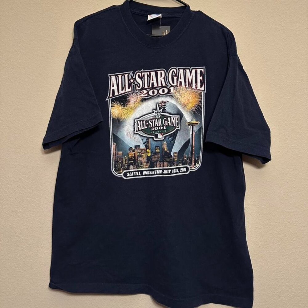 Vintage 2001 MLB All Star Game Seattle Navy Majestic Tee Size:  XL